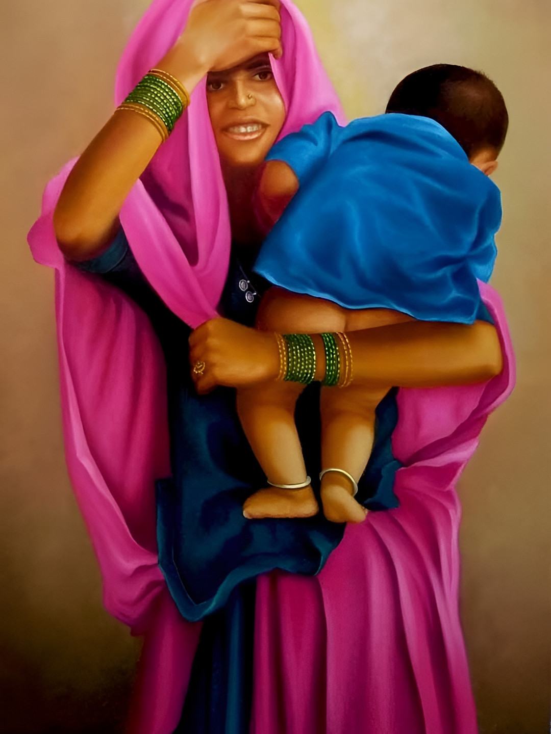 British Terminal Pink and Blue Rajasthani Painting Wall Sticker