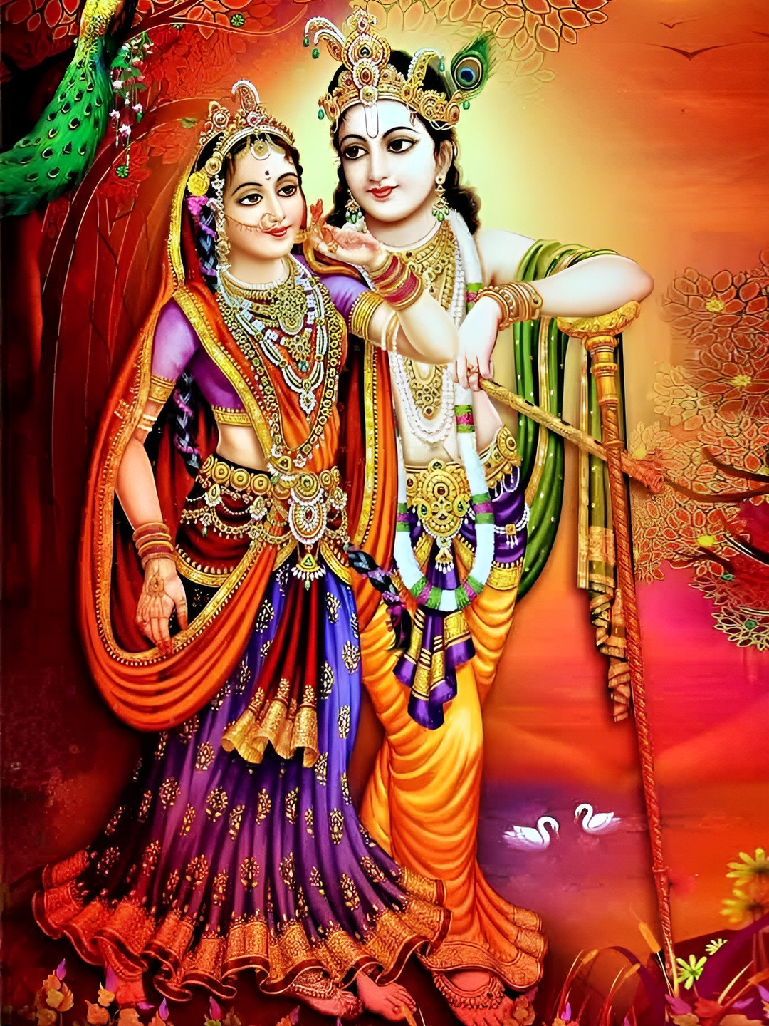 British Terminal Red & Yellow Lord Radha Krishna Religious Wall Sticker