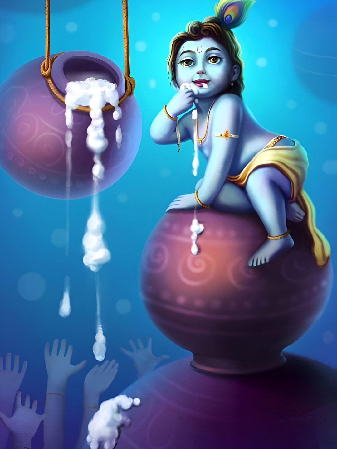 British Terminal Blue & Pink Lord Little Krishna Religious Wall Sticker