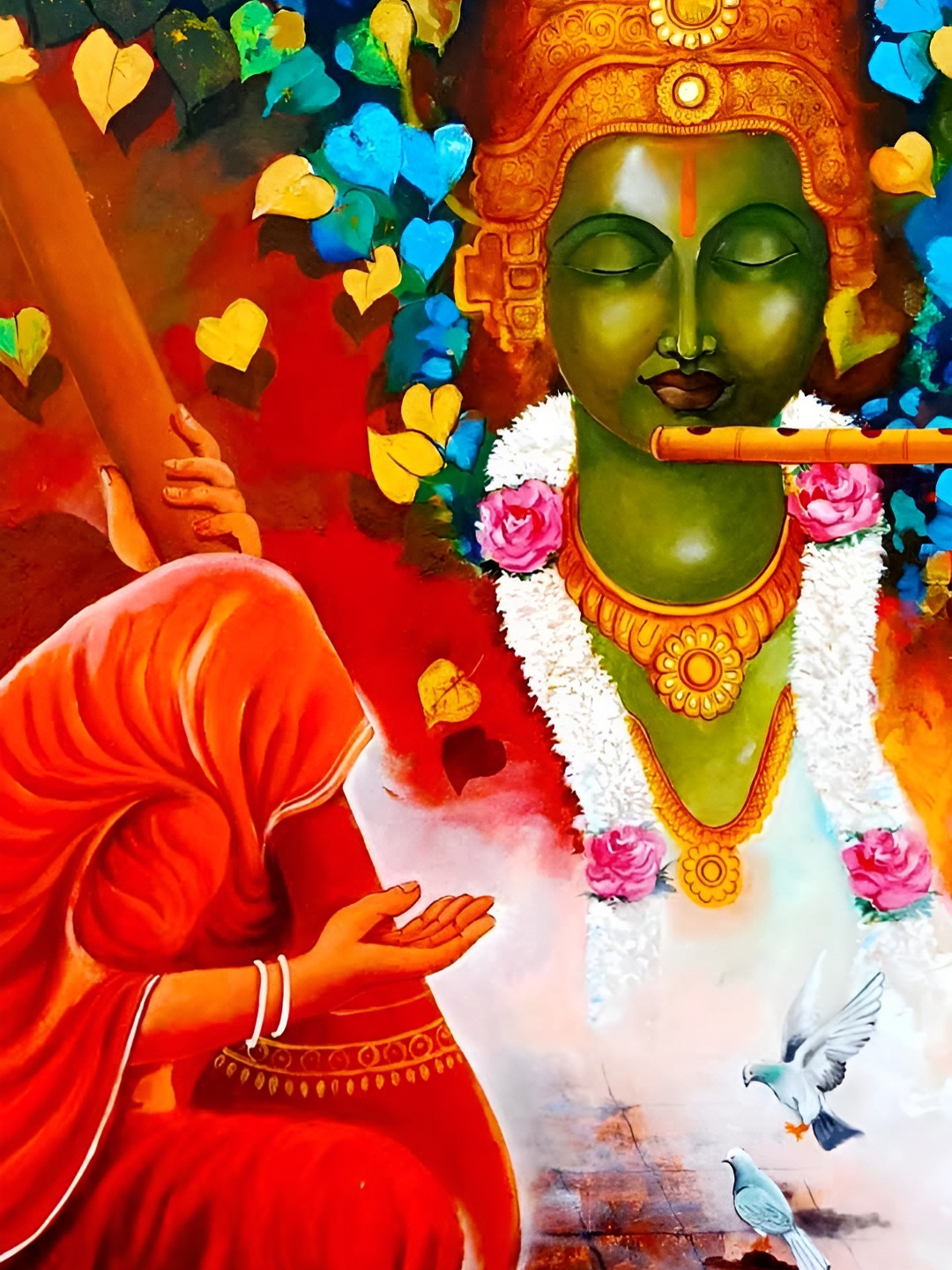 British Terminal Red and Blue Lord Krishna with Meera Religious Wall Sticker