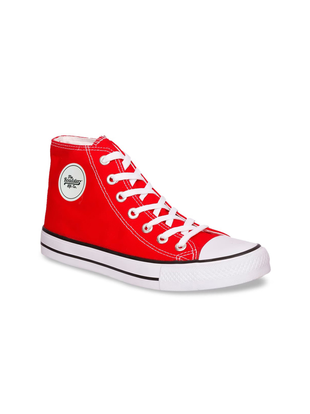 The Roadster Lifestyle Co. Women Red Comfort Insole Canvas High-Top Lace-Up Sneakers
