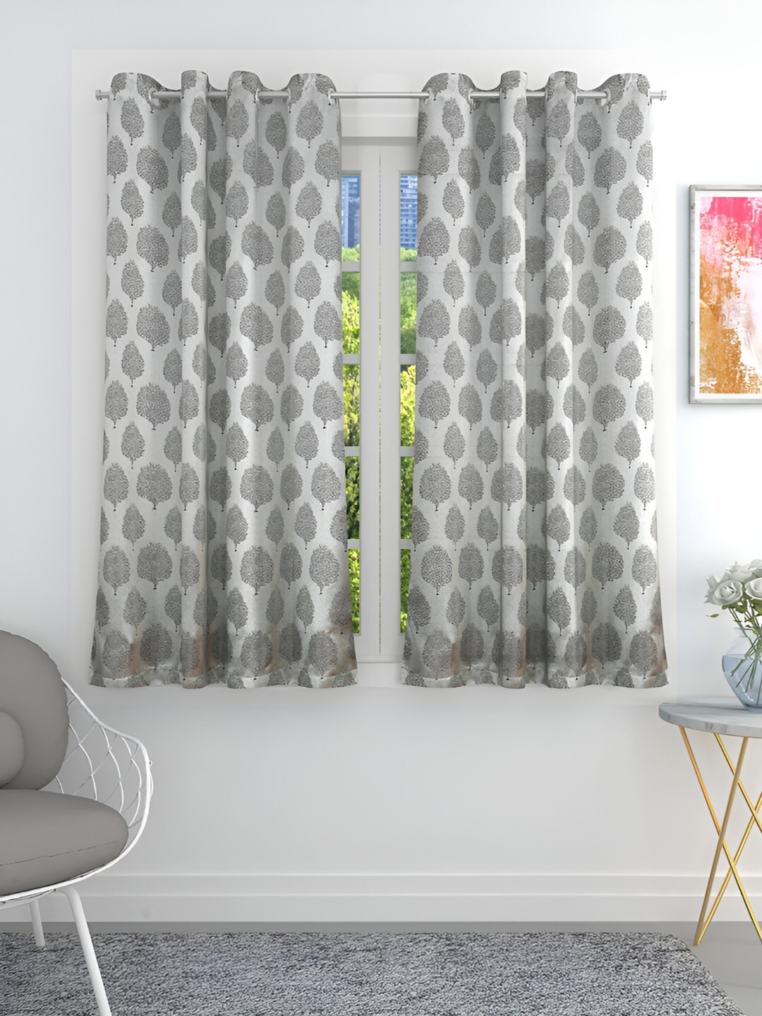 THE CONVERSION Coffee Brown Set of 2 Floral Room Darkening Window Curtain