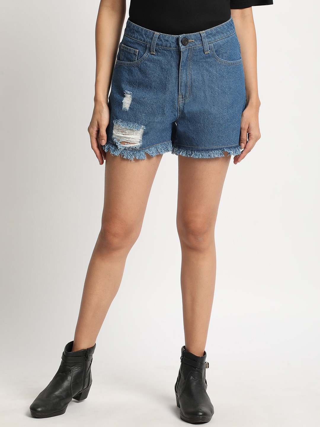 Bene Kleed Women Ripped Denim Shorts with Frayed Hem