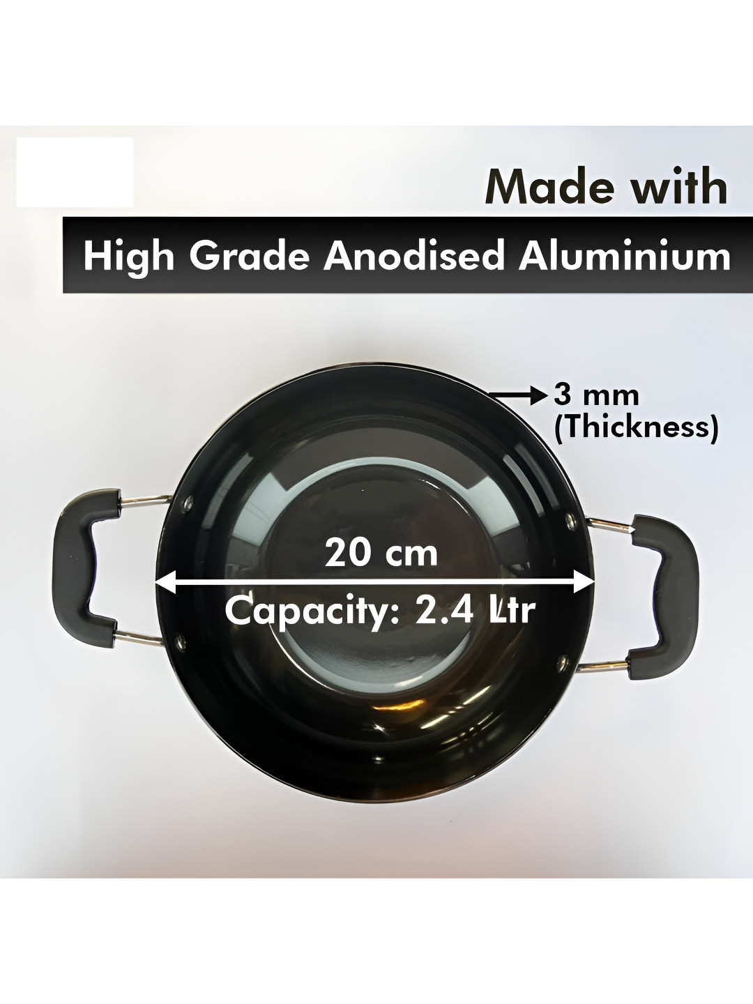 UMAI Black Stainless Steel Dishwasher Safe Kadhai With Lid 2.4 L
