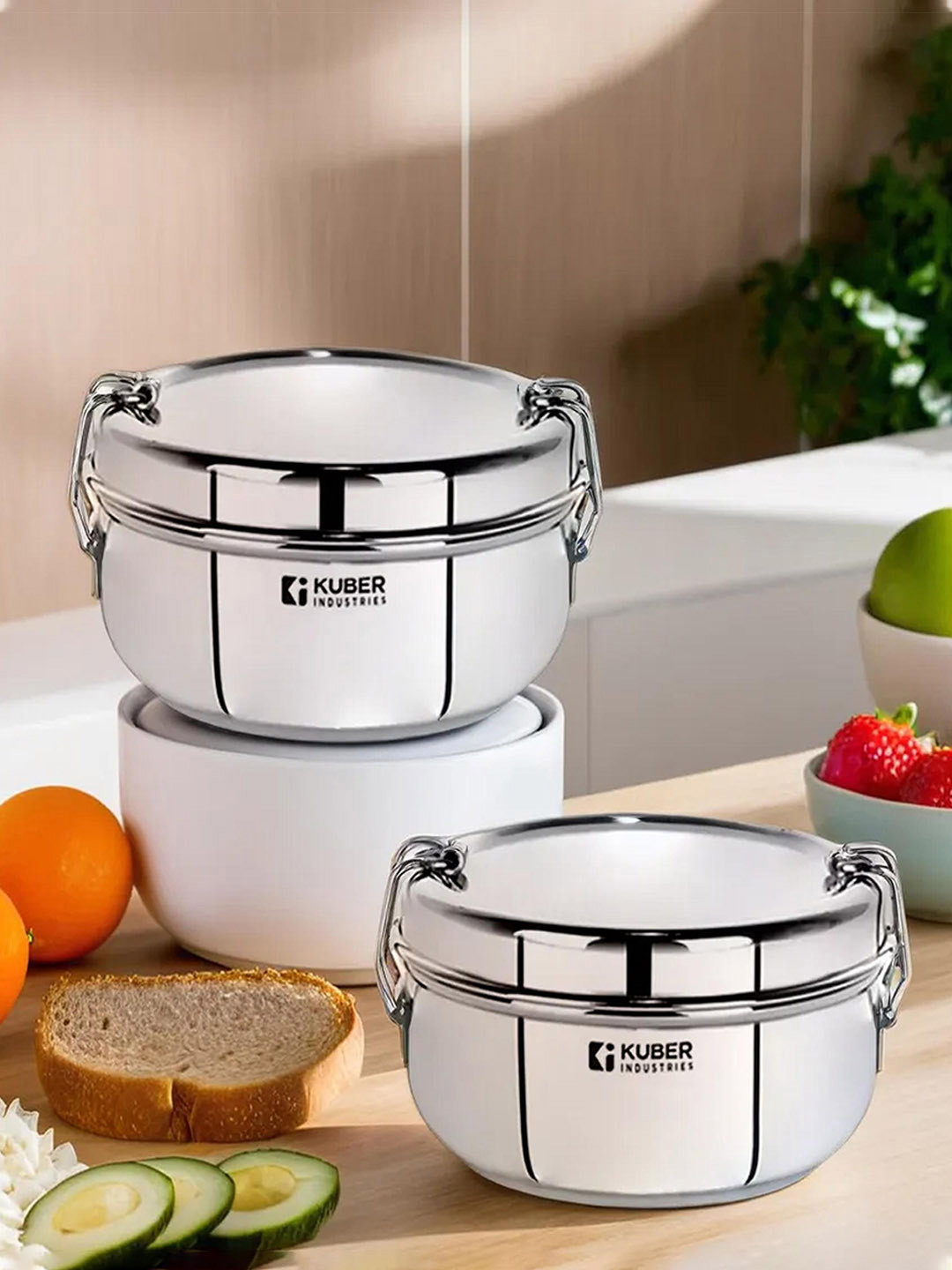 Kuber Industries Food Pack Stainless Steel 2PCs Lunch Box With Spoon and Fork