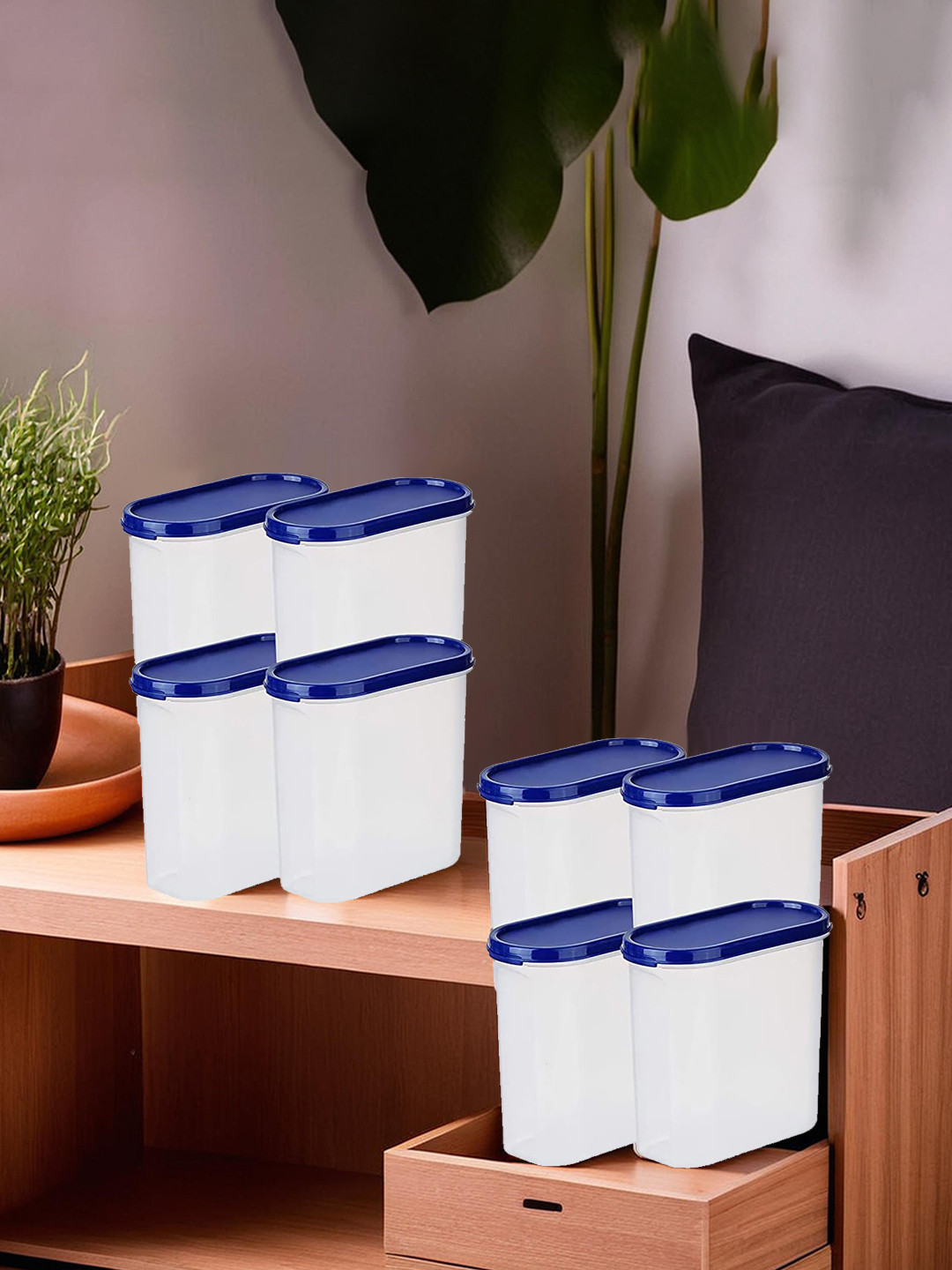 Kuber industries Blue Plastic 8 Piece Flip Top Fridge Container-1.6L