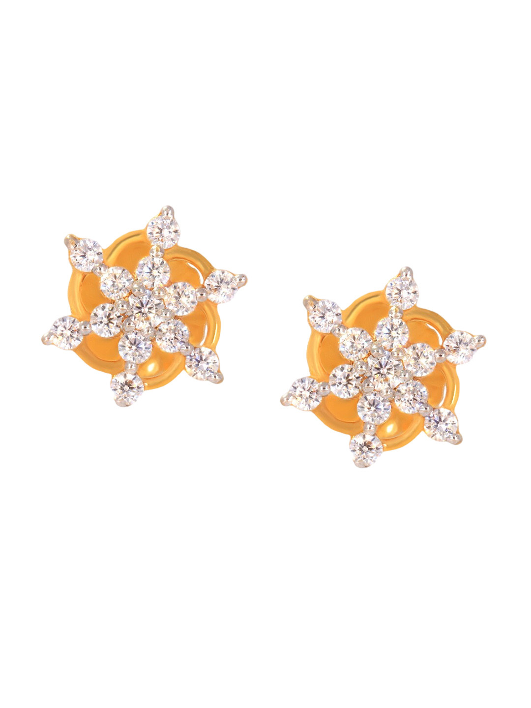 BHIMA 22K Hallmark 916 Purity Yellow Gold Floral White Stone Stud