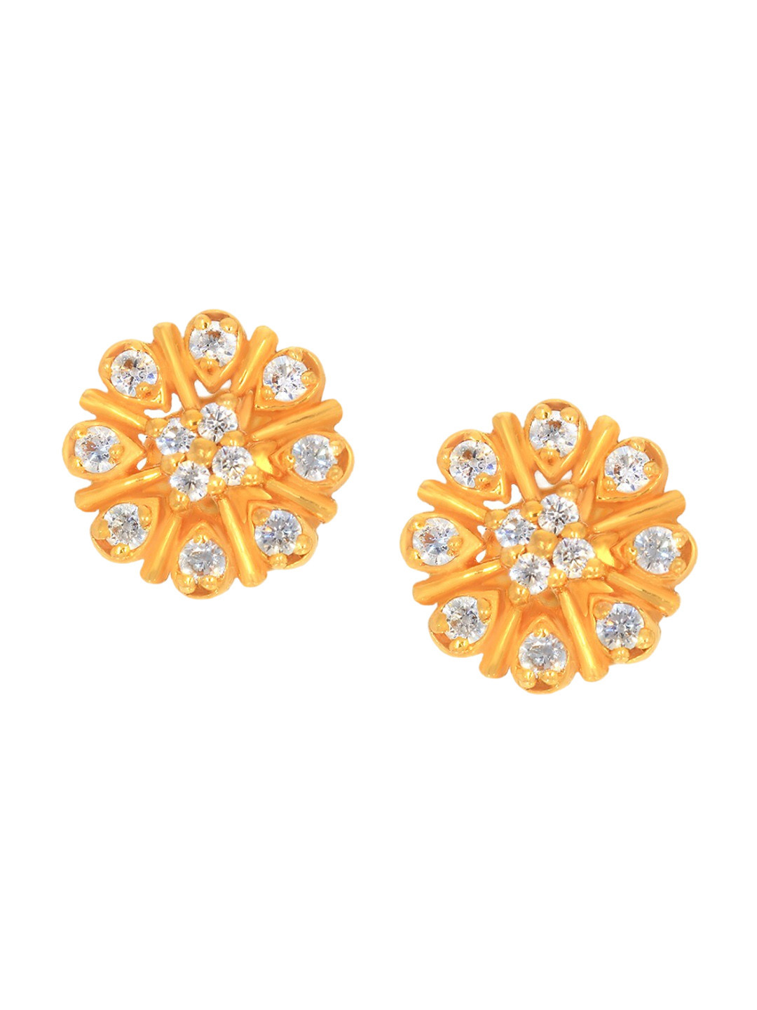BHIMA 22K Hallmark 916 Purity Yellow Gold Floral White Stone Stud