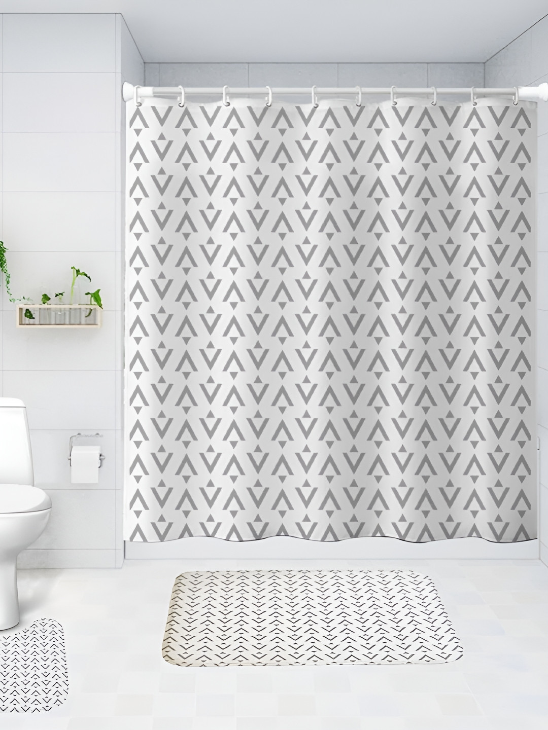 UMAI White 3 Pieces Shower Curtains With Bath Mats