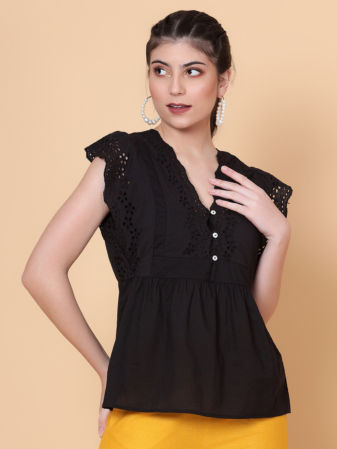 Bani Women Flutter Sleeve Cotton Empire Top
