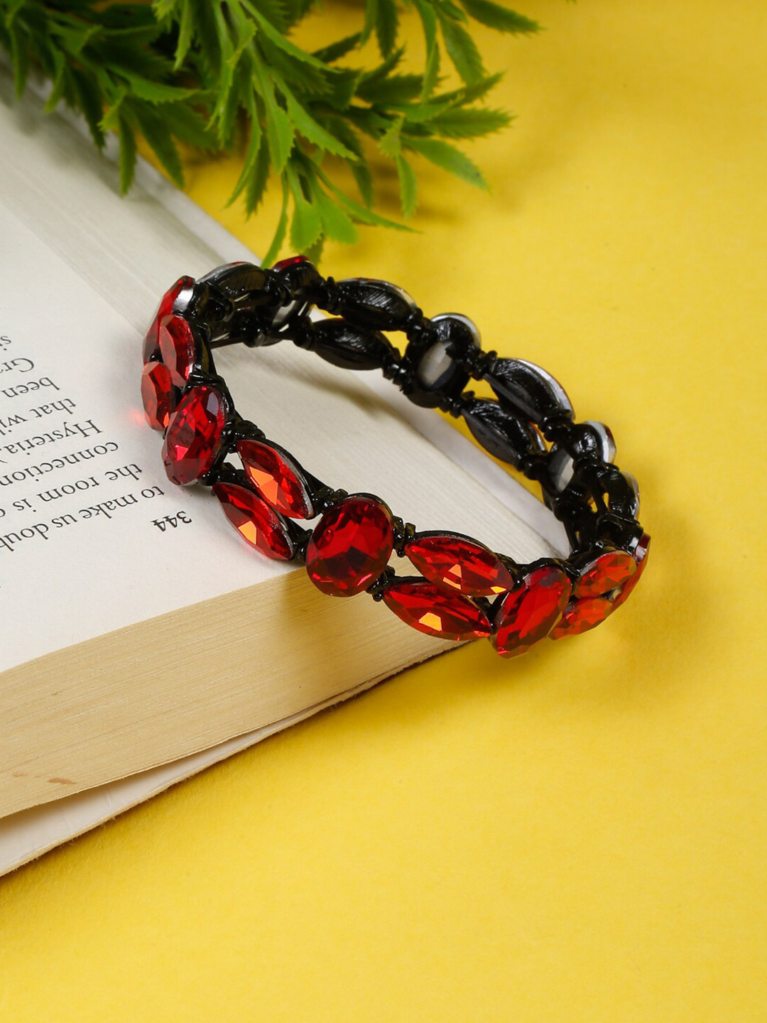 DressBerry Red Women Crystal Wraparound Bracelet