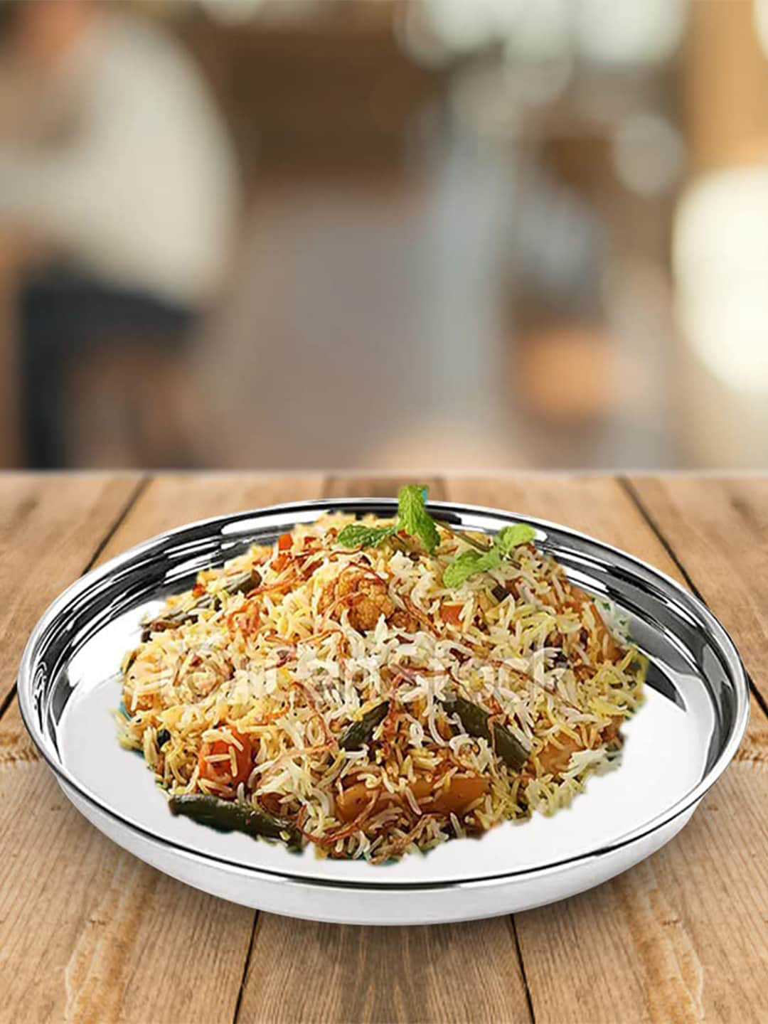 Kuber Industries Silver-Toned 12 Pieces Stainless Steel Glossy Plates