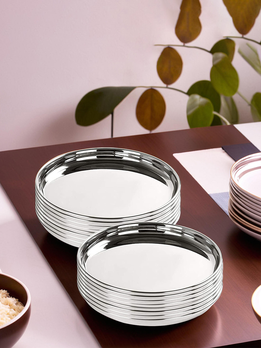 Kuber Industries 16 Pieces Stainless Steel Dinner Plates