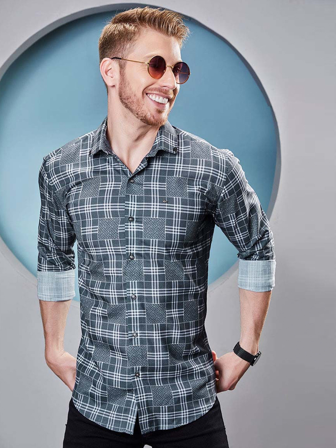 ALMATY Men Comfort Slim Fit Opaque Checked Party Shirt