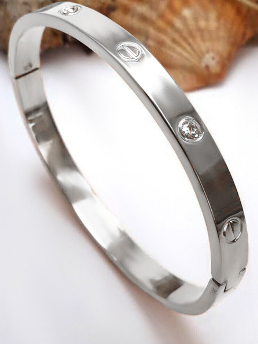 PRIVIU Silver-Plated American Diamond Bangle-Style Bracelet