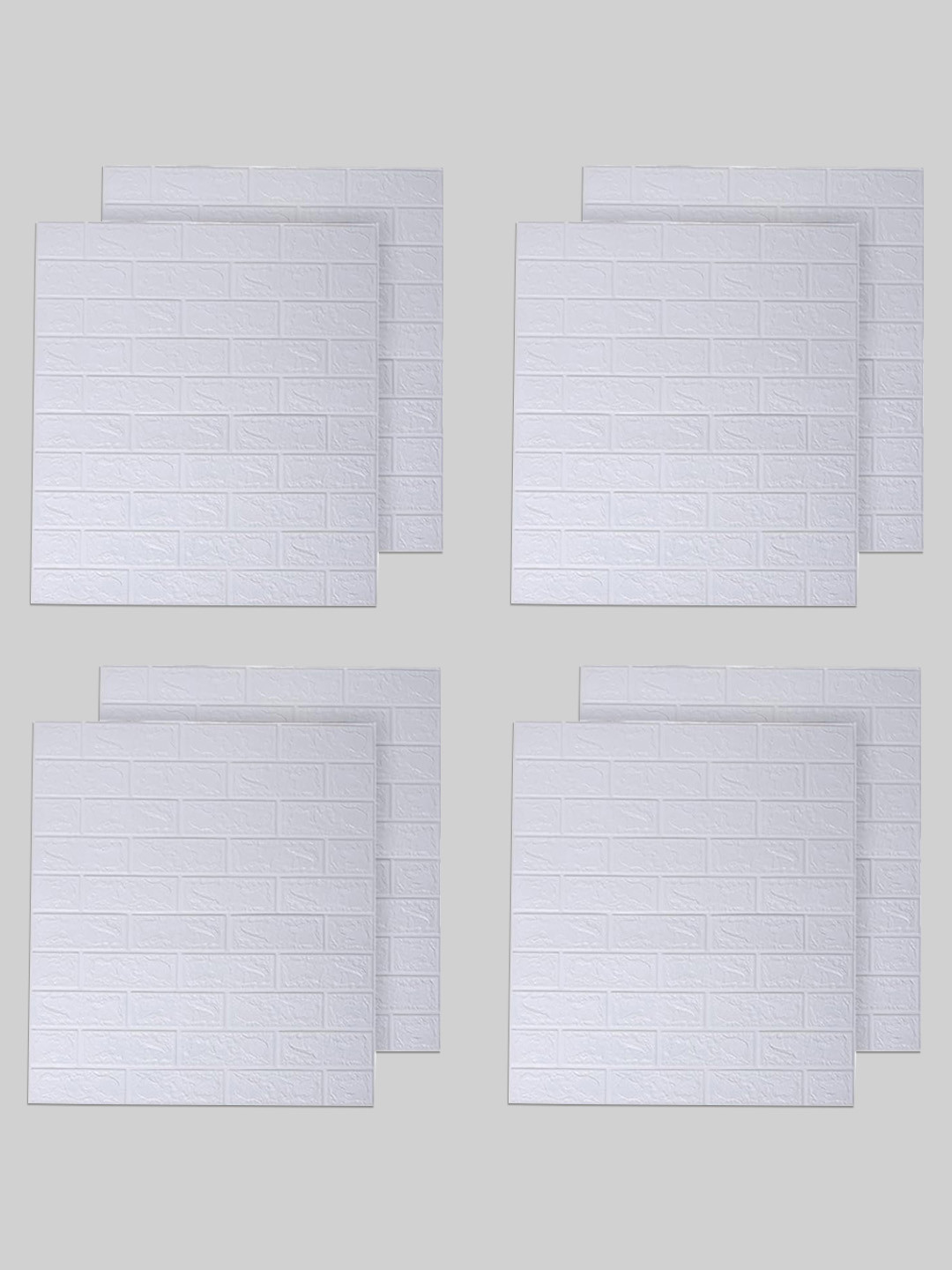 Kuber Industries White 4 Pieces Abstract Printed Self-Adhesive Brick 3D Wallpaper