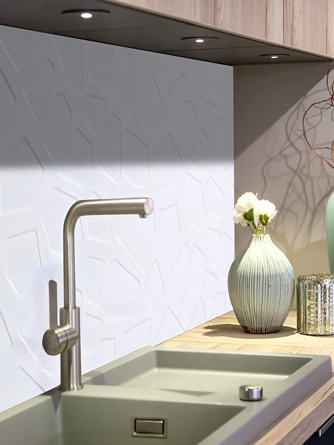 Kuber Industries White 4 Pieces Textured Self-Adhesive Brick 3D Wallpaper