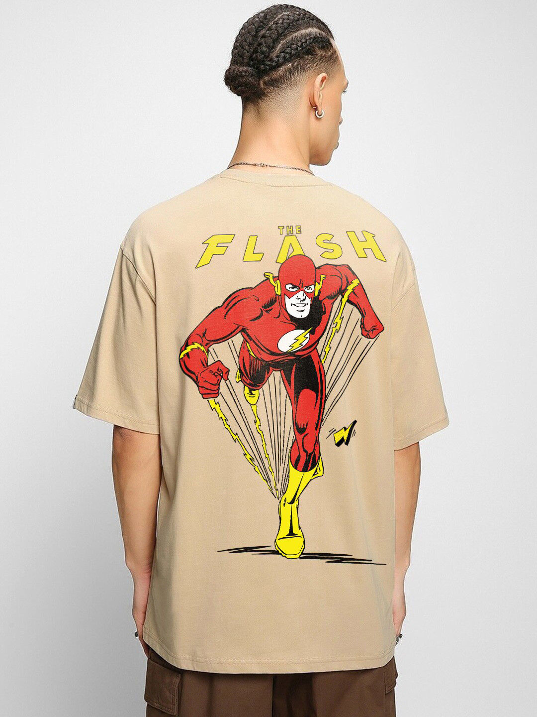 Crazymonk Flash Printed Drop Shoulder Pure Cotton Oversized T-Shirt