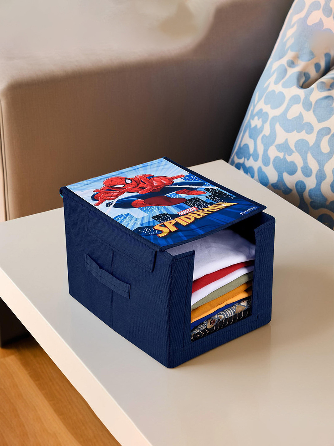 Kuber Industries Navy Blue Printed Shirt Stacker Closet Foldable Storage Boxes Organizer