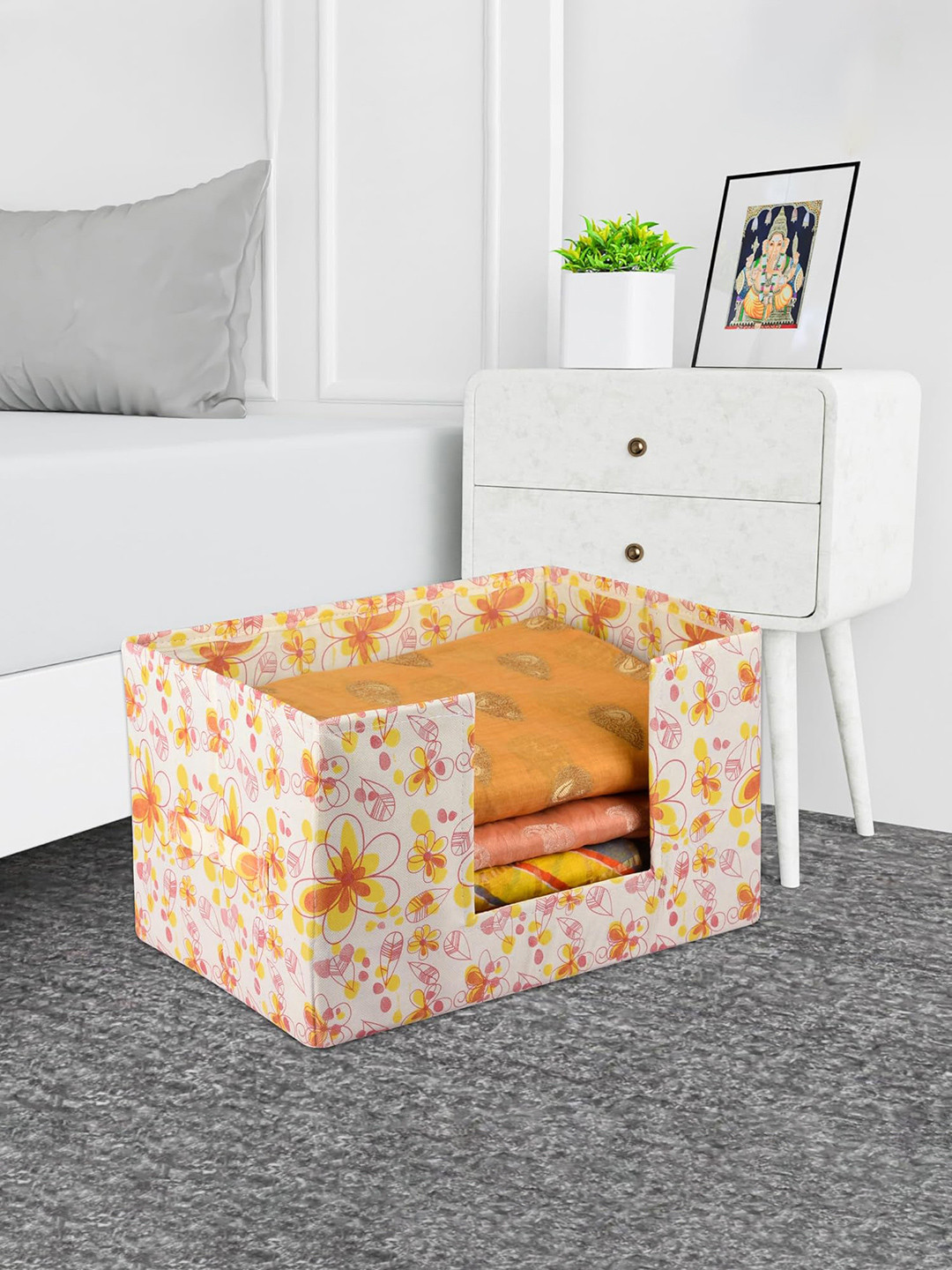 Kuber Industries Cream Printed Foldable Drawer Storage Box Organizers