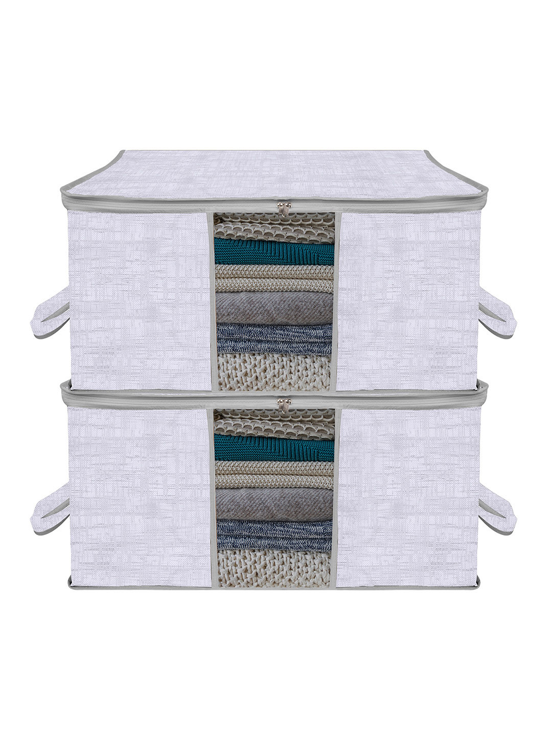 Kuber Industries Grey 2 Pieces Jute Printed Underbed Storage Bag