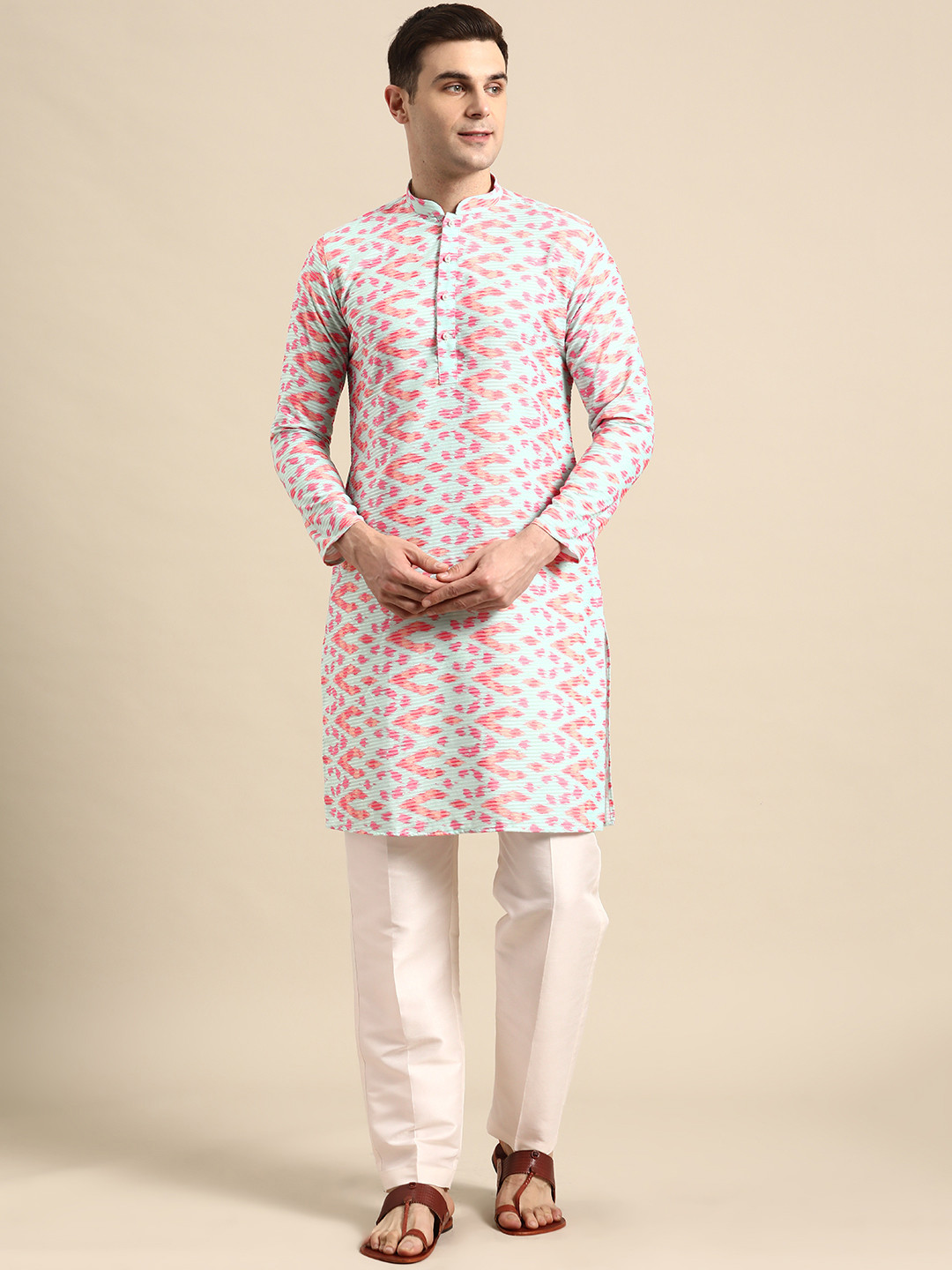 Simaaya Men Self Design Regular Kurta with Trousers