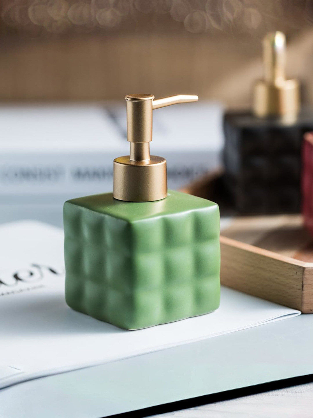 UMAI Green Textured Stoneware Soap Dispenser