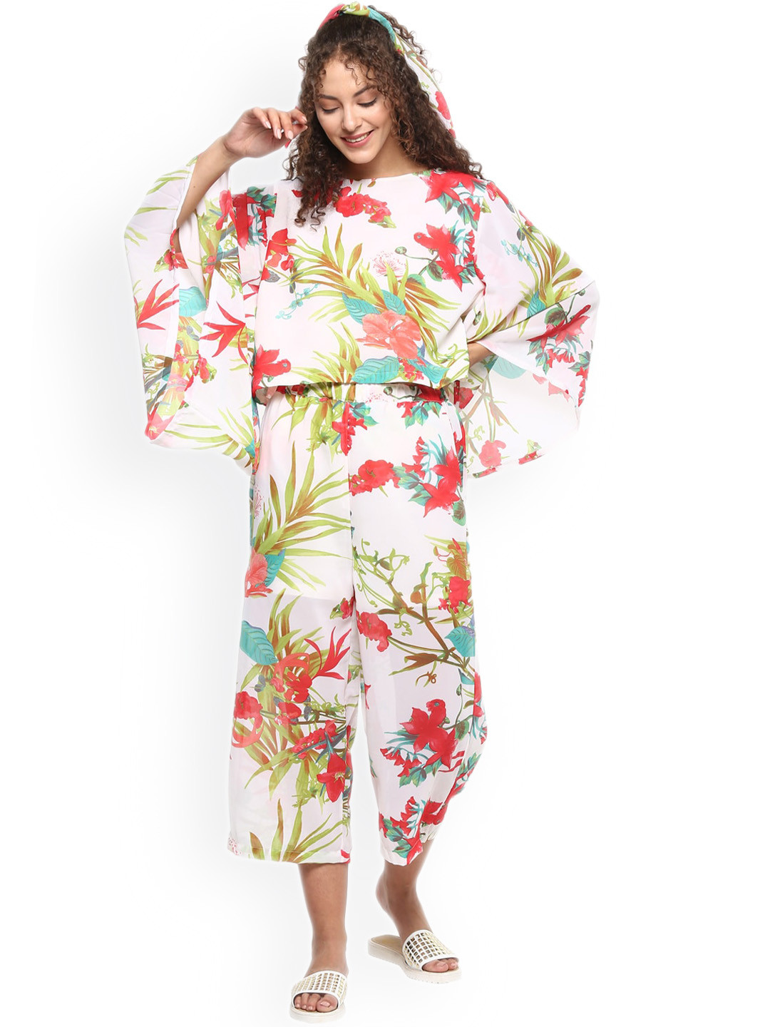 Rhe-Ana Gaia 3 Pcs Floral Printed Top & Trouser With Scarf