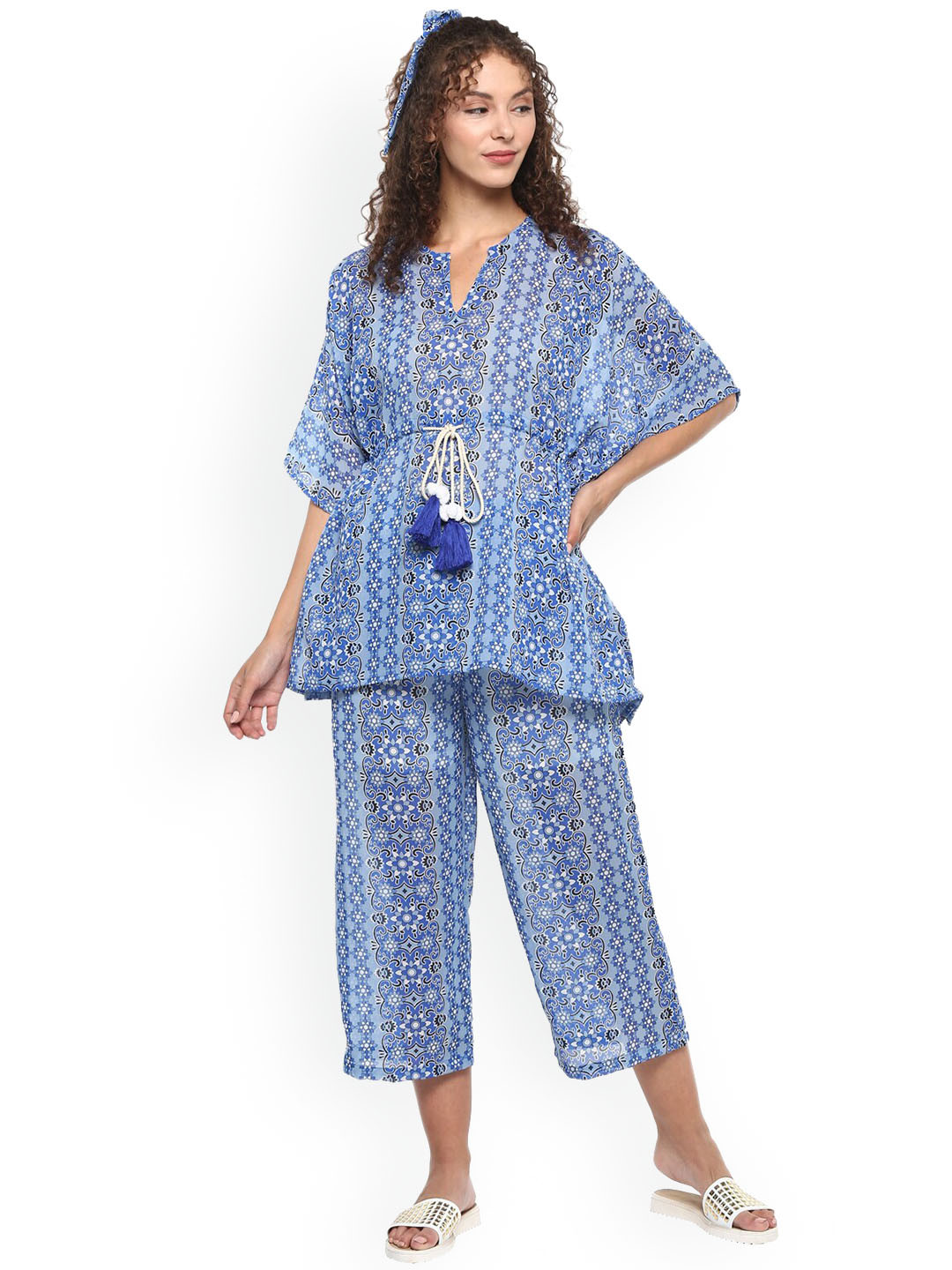 Rhe-Ana Nargis Printed Top With Trousers & Scarf