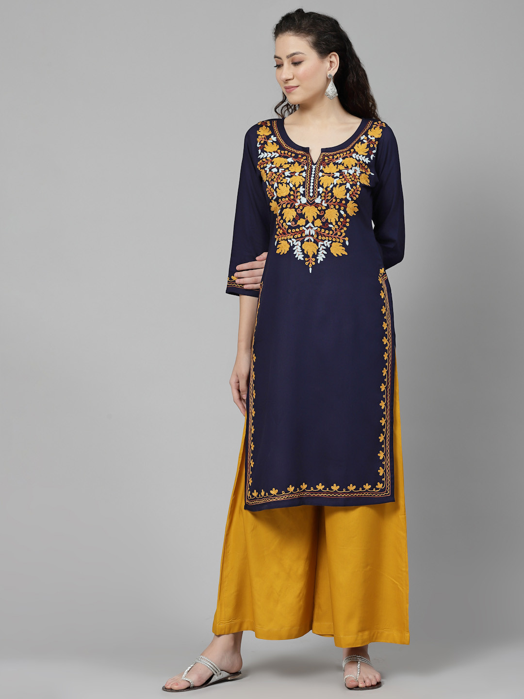 QAZMI Kashmiri Chinarkari Work Straight Kurta