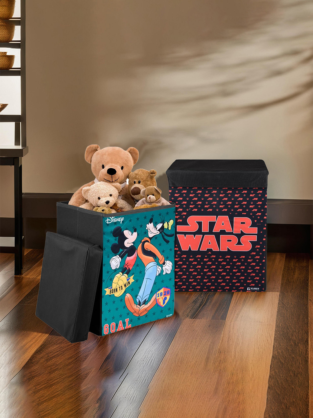Kuber Industries Black 2 Pieces Disney Printed Kids Toys Organizer Storage Box