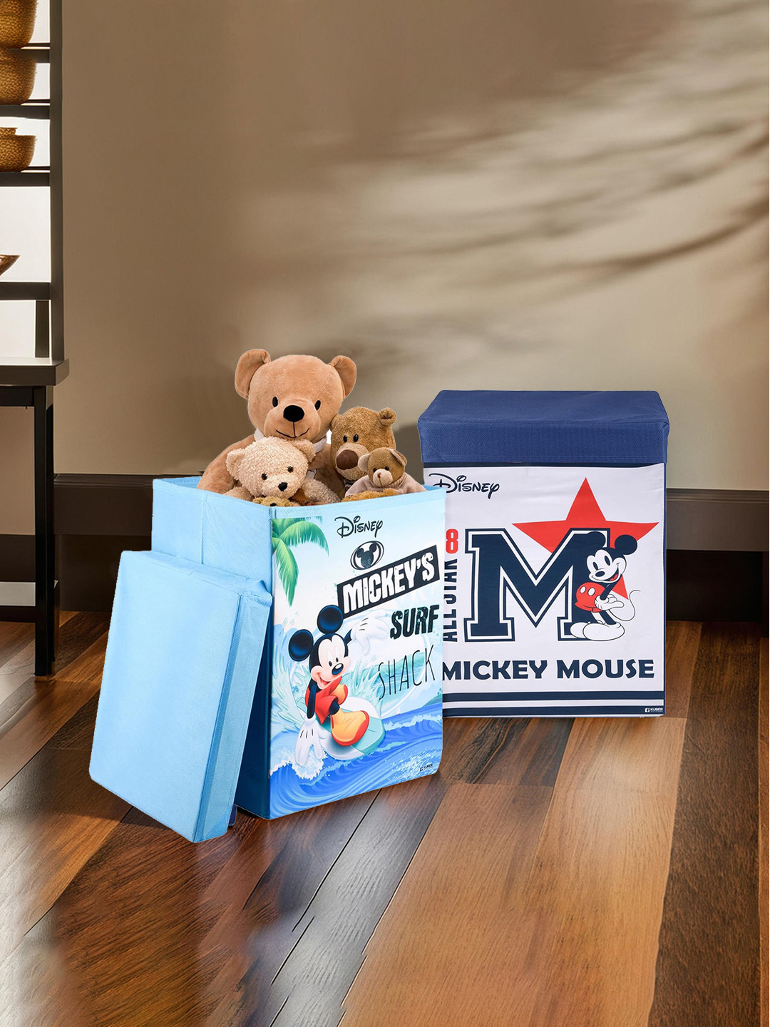 Kuber Industries Blue Green 2 Pieces Disney Printed Kids Toys Organizer Storage Box