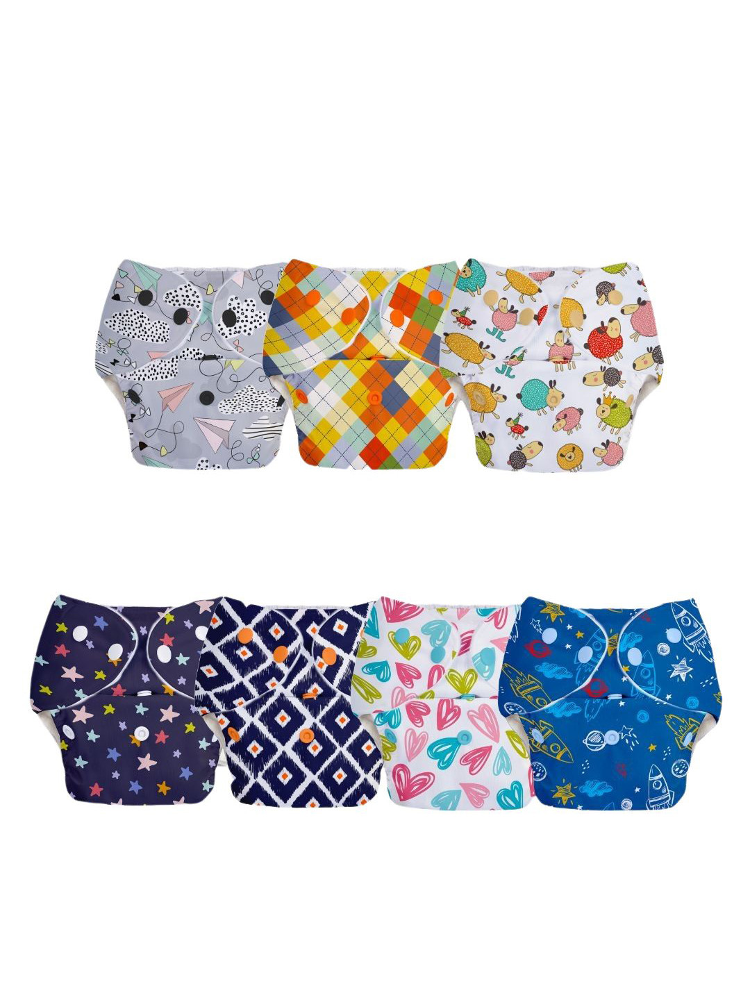 SuperBottoms Set of 7 Basic Reusable & Waterproof Cloth Diapers Without Ultra Thin Pads