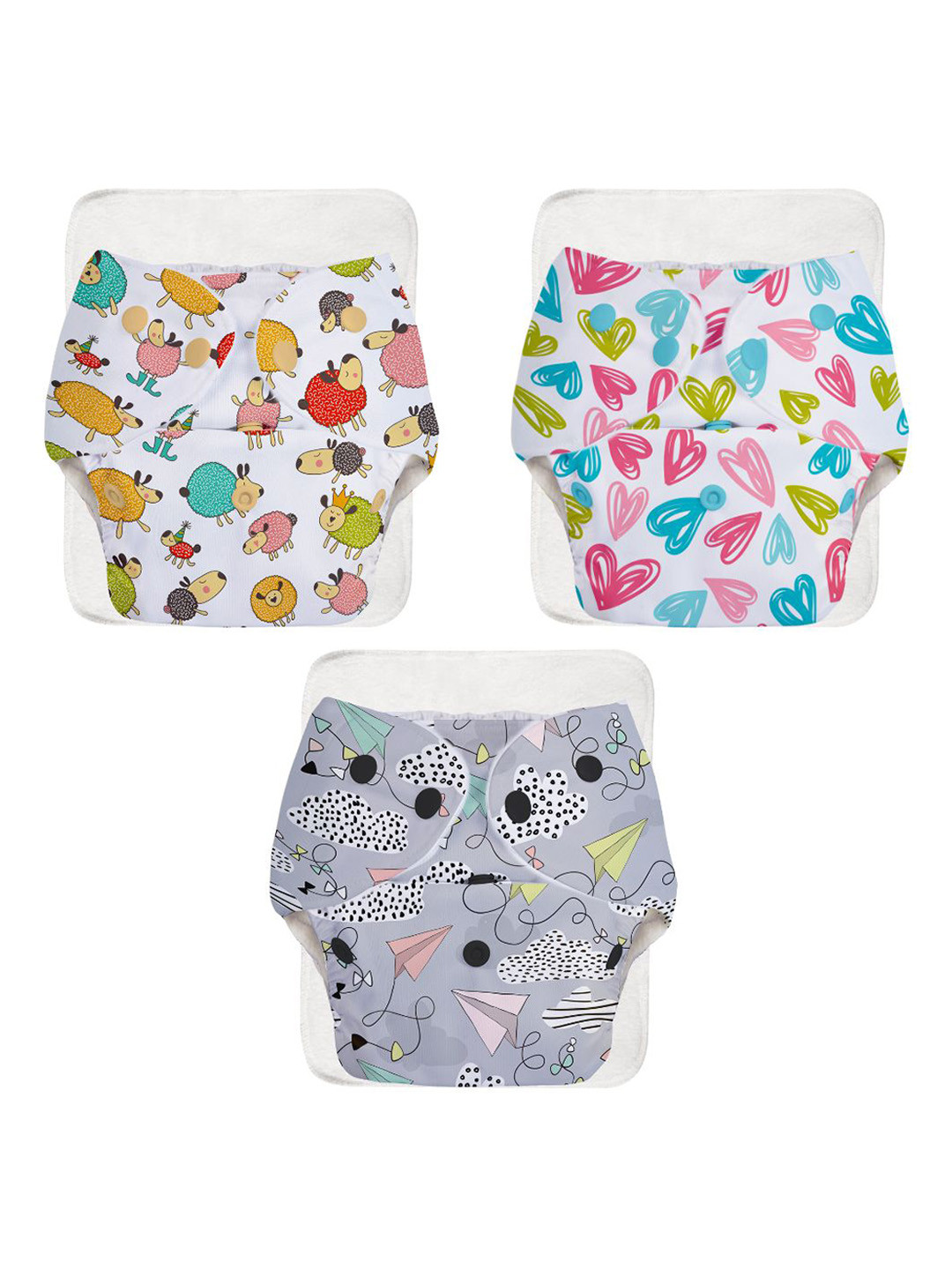 SuperBottoms Set of 3 UNO Printed Reusable & Waterproof Cloth Diaper With Ultra Thin Pads