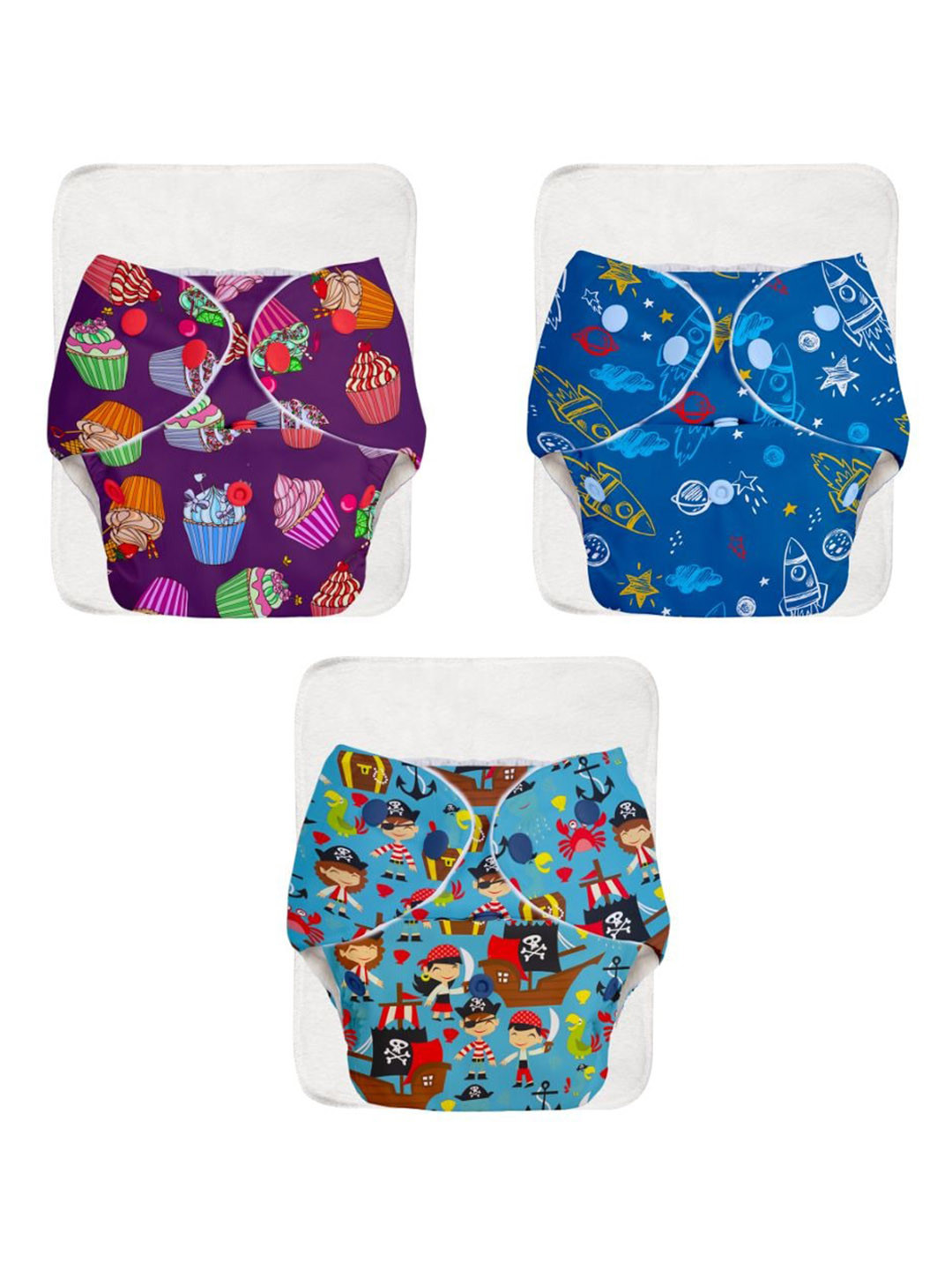 SuperBottoms Set Of 3 Basic Cloth Diapers with Quick Dry Pads