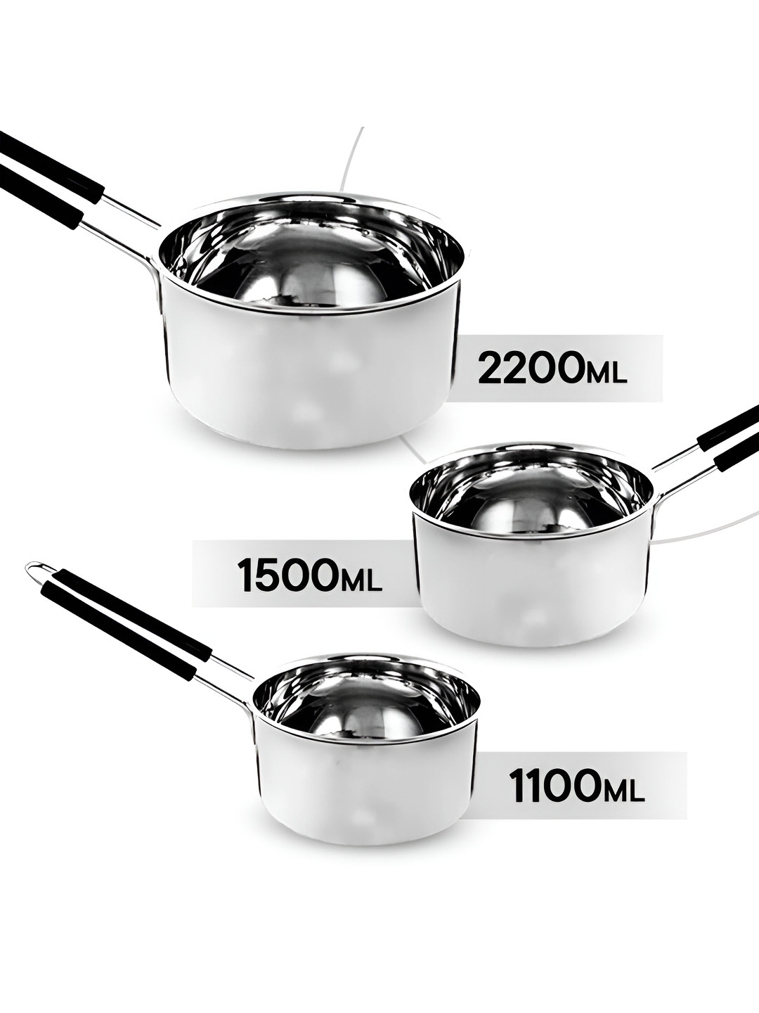 Kuber Industries Silver-Toned 3Pcs Stainless Steel Sauce Pans Cookware