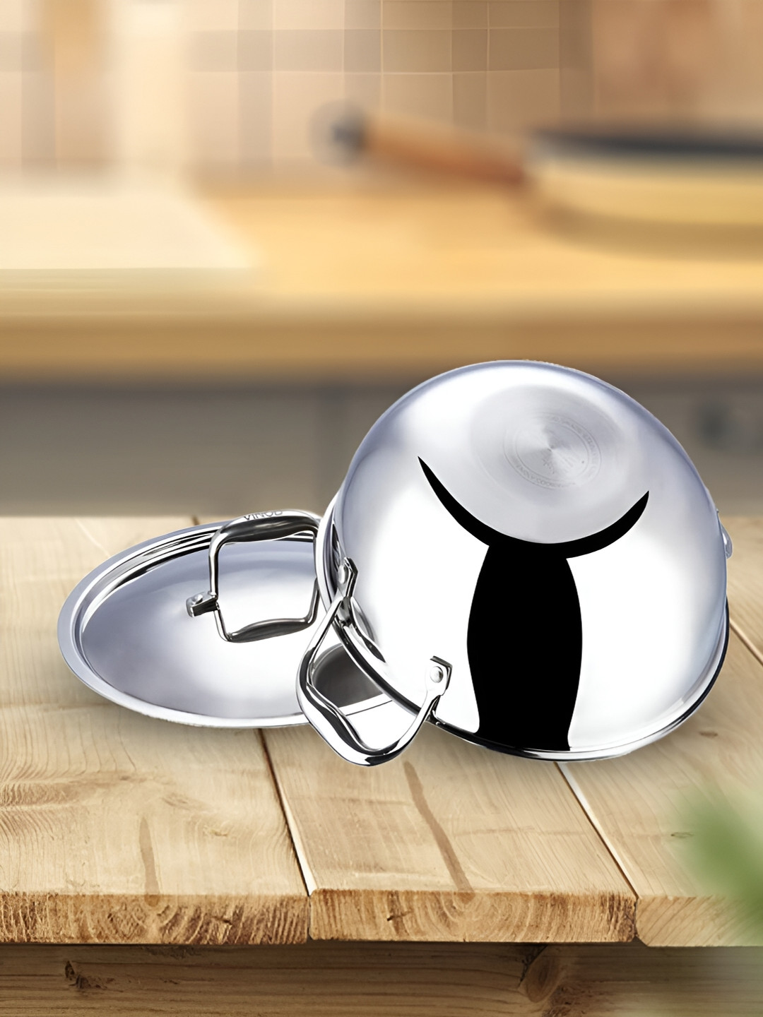 Kuber Industries Silver-Toned 4Pcs Stainless Steel Induction Base Kadhais With lids