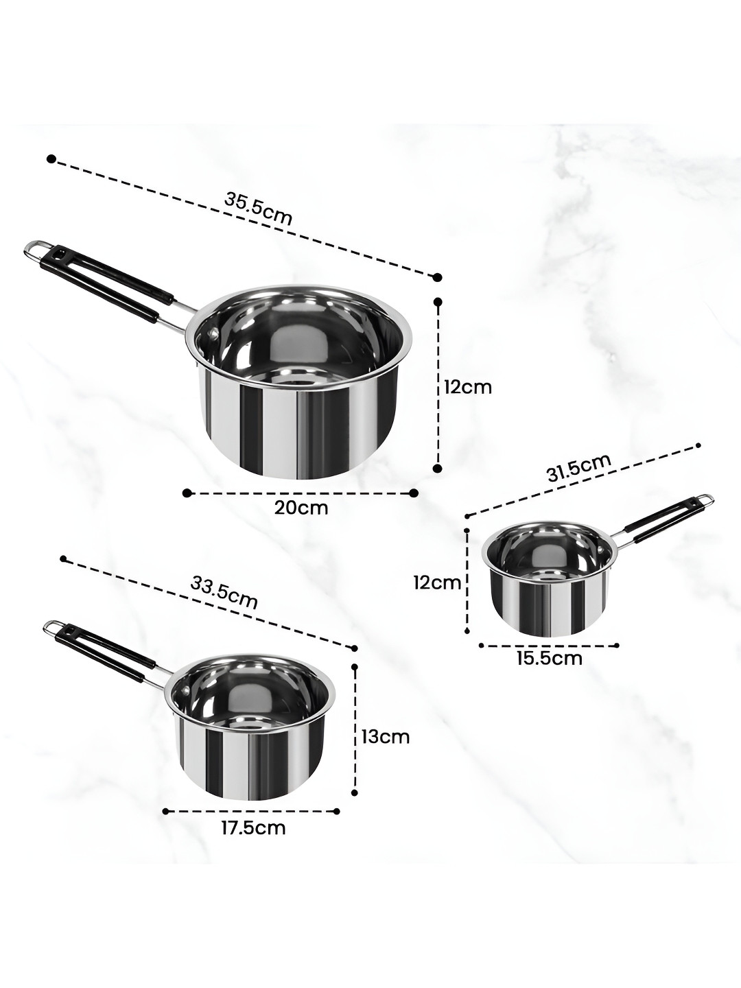 Kuber Industries Silver-Toned 3Pcs Stainless Steel Sauce Pans Cookware