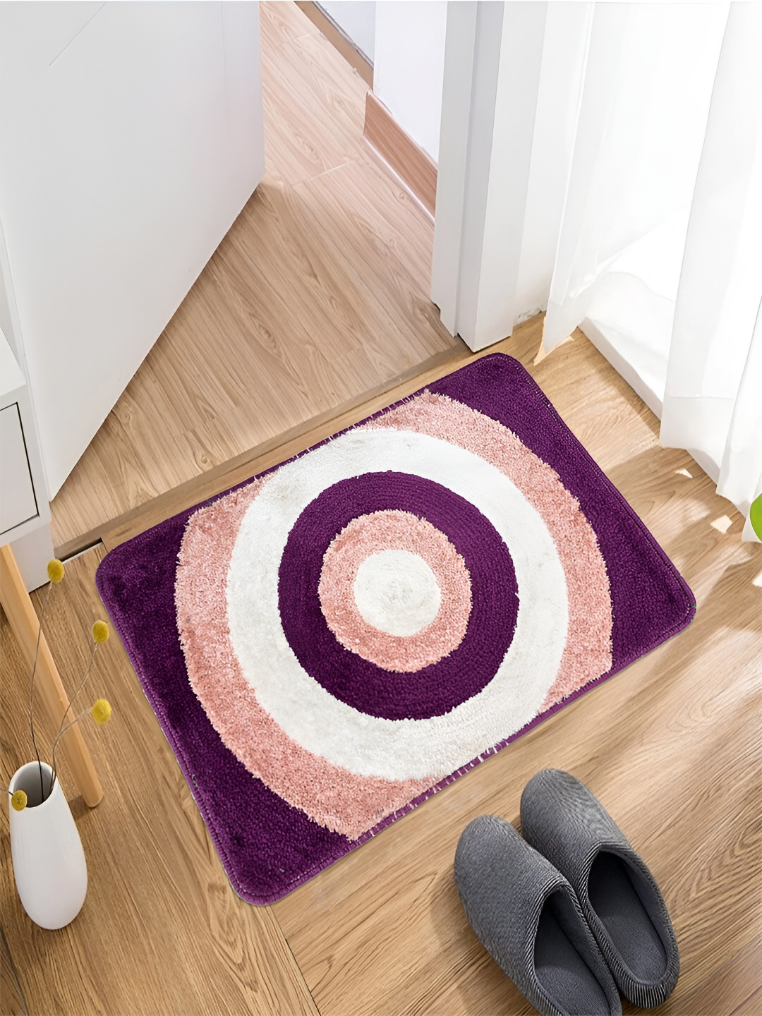 Kuber Industries Purple & Brown Geometric Anti-Skid Door Mat