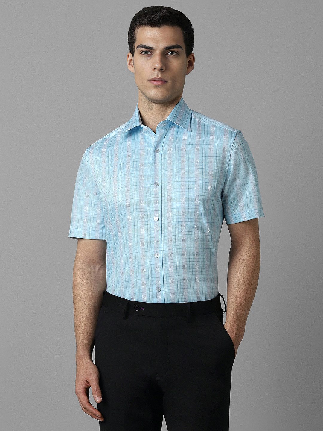 Louis Philippe Windowpane Checks Cotton Formal Shirt