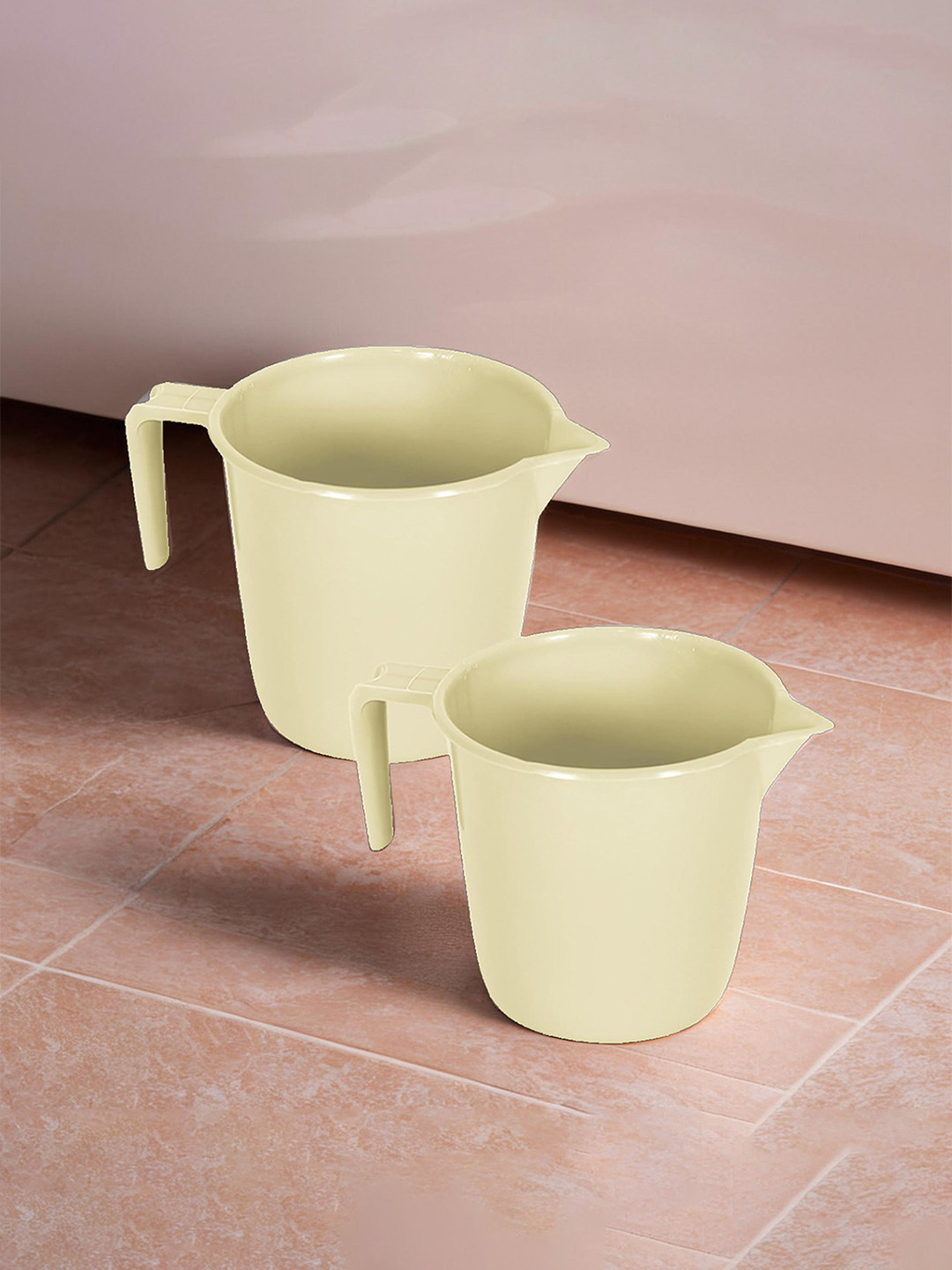 Kuber Industries Beige Pack of 2 Solid Bathroom Plastic Mugs