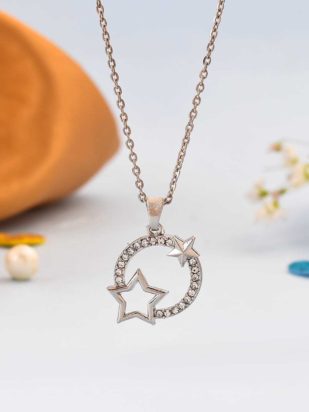 Silvermerc Designs Silver-Plated CZ Star Shaped Pendant With Chain