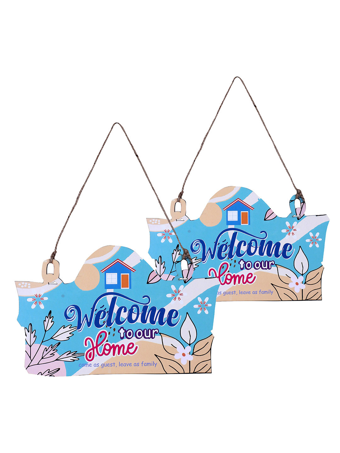 Kuber Industries Welcome Home Wood Floral Matte Hanging Hall 2Pcs Signs and Plaques-7.5In