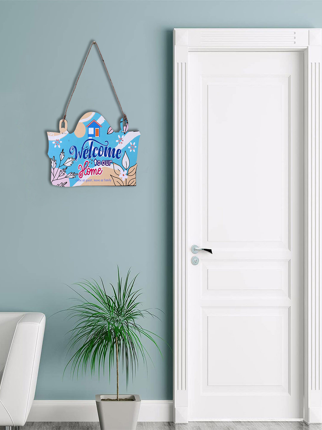 Kuber Industries Welcome Home Wood Floral Matte Hanging Hall Signs and Plaques-7.5In