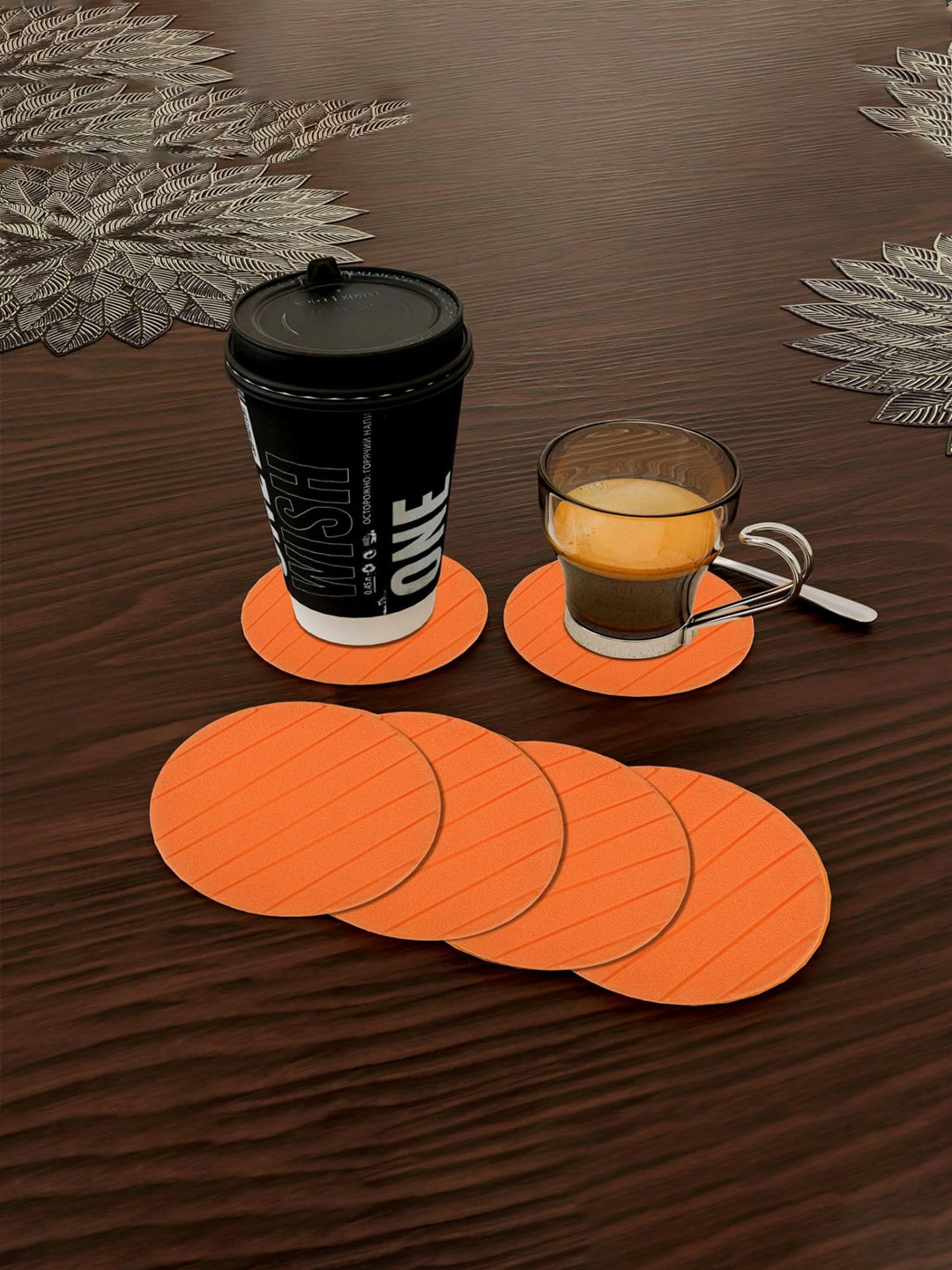 Kuber Industries 6-Pcs Orange & Purple Foam Lining Tea Coasters