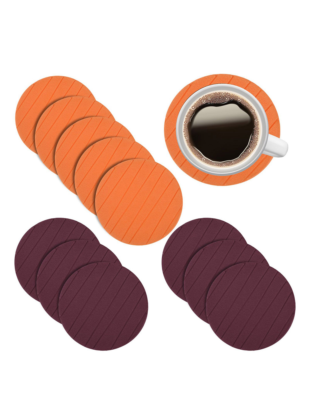 Kuber Industries 12-Pcs Orange & Brown Foam Lining Tea Coasters