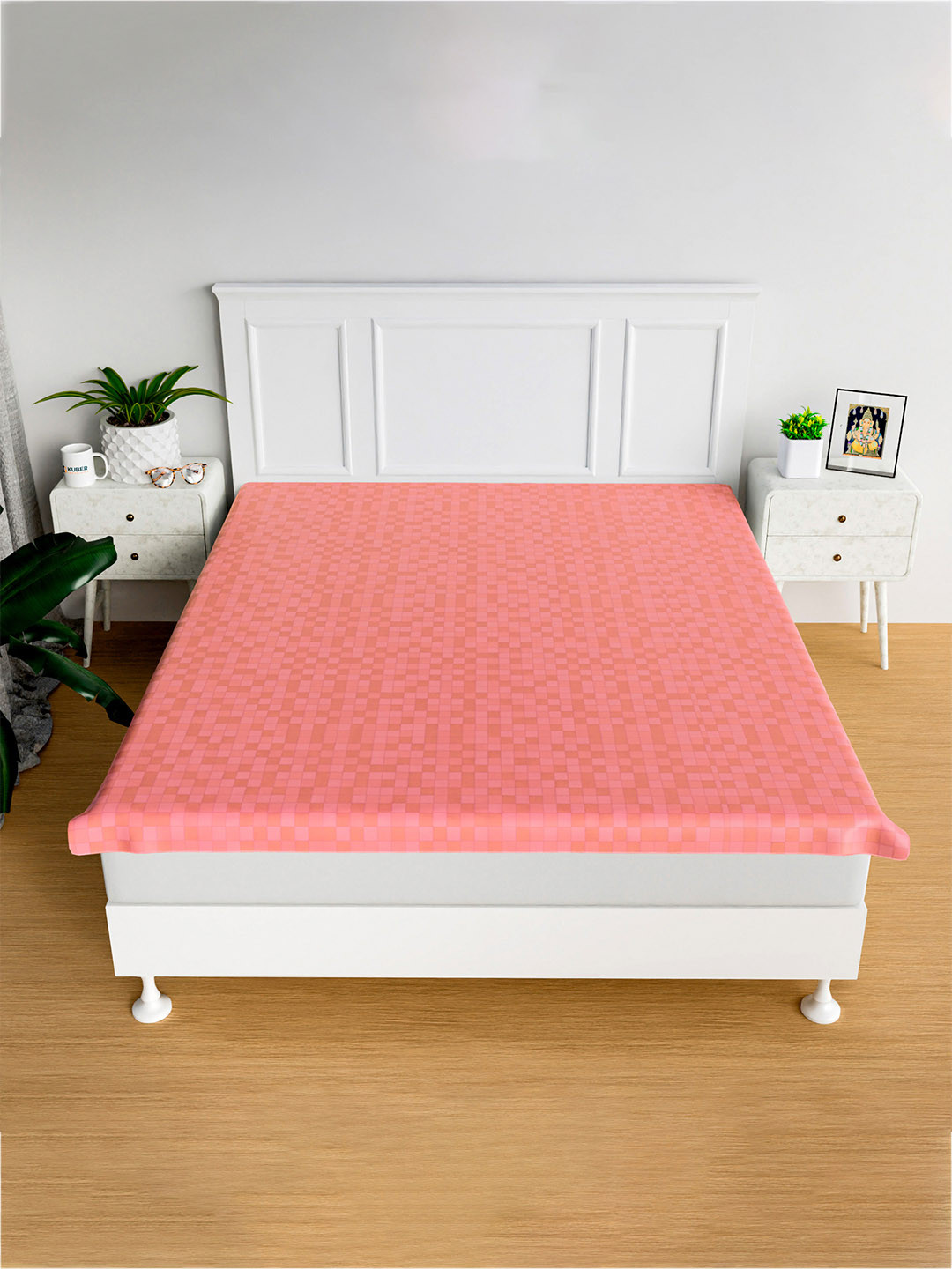 Kuber Industries Pink Polyester Water Resistant Mattress Protector