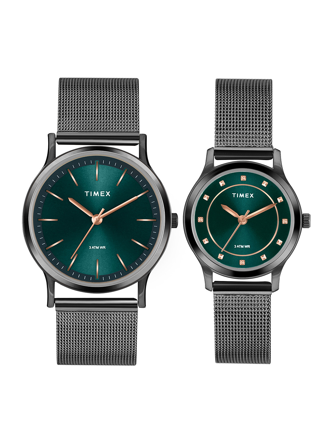 Timex His & Her Patterned Dial & Bracelet Style Analogue Couple Watch Gift Set TW00ZP003