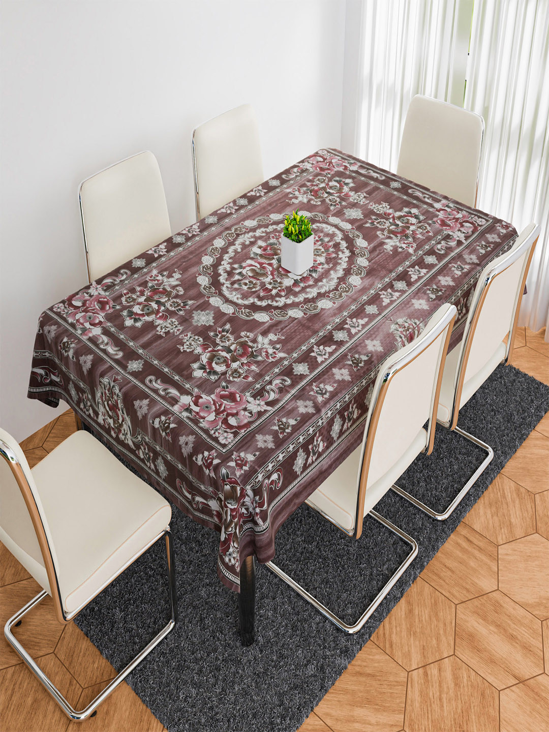 Kuber Industries Maroon Waterproof 6-Seater Table Cover with Embroidered details