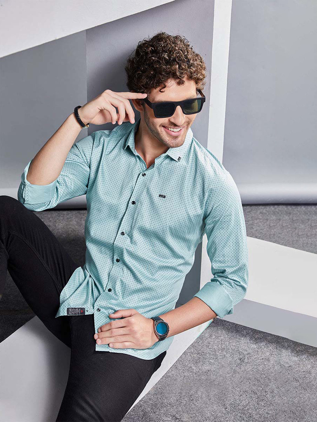 ALMATY Men Comfort Slim Fit Micro Checks Opaque Printed Party Shirt